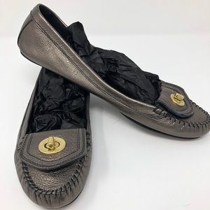 Coach Loafers/flats, leather, pewter, 10.5